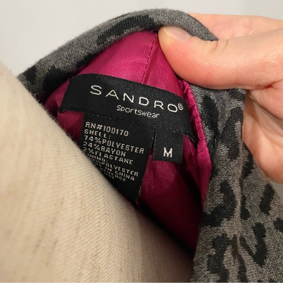 Sandro Leopard Print Belted Blazer Coat Medium - Picture 10 of 10